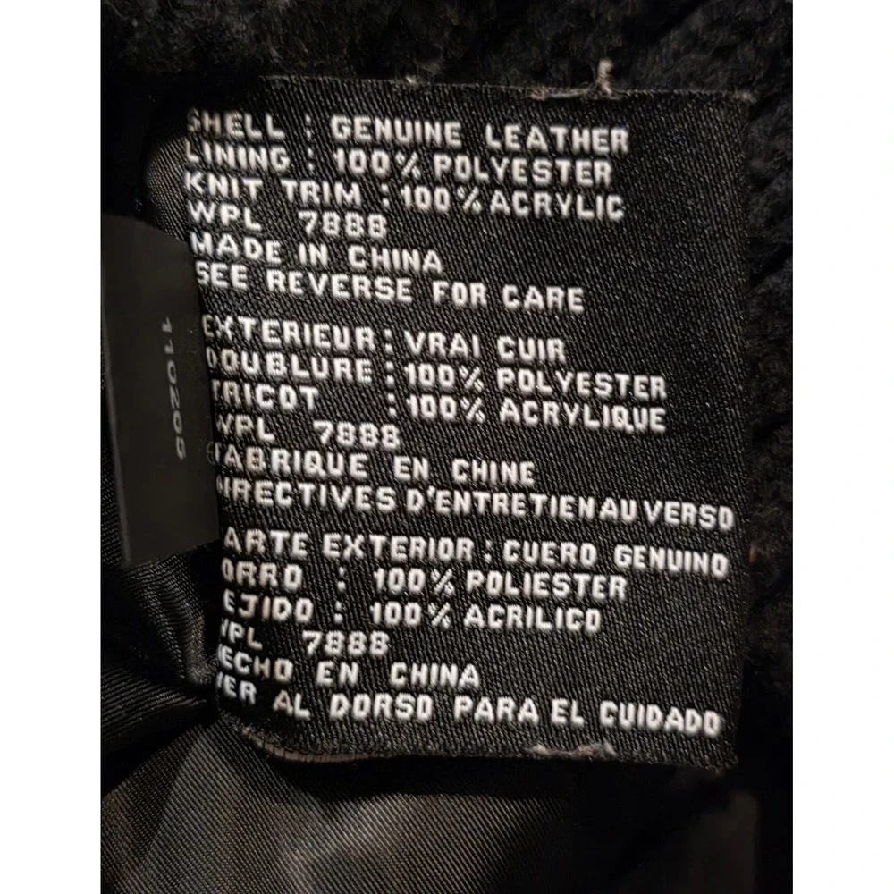 Michael Kors Genuine Leather Bomber Jacket Womens M Black Knit Collar Zip